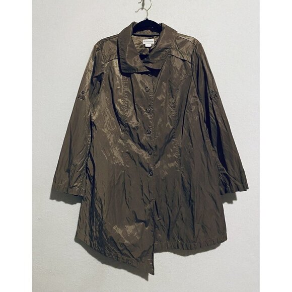 Soft Surroundings Coat Womens XL Snap Up Asymmetrical Shimmery Brown Lagenlook - Picture 1 of 7